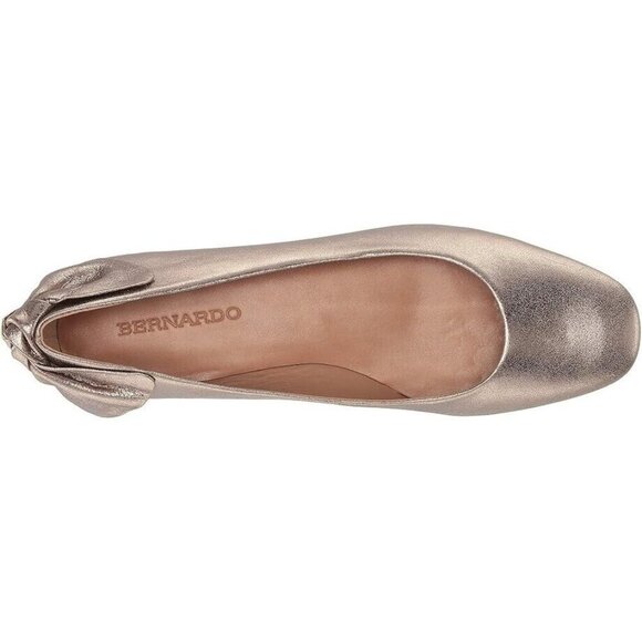 Bernardo Women Eloise Leather Bow Ballet Flat 7 Platinum Distressed Leather Gold - Picture 4 of 16